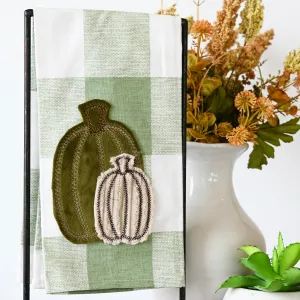 Green Plaid Two Pumpkins Hand Towel