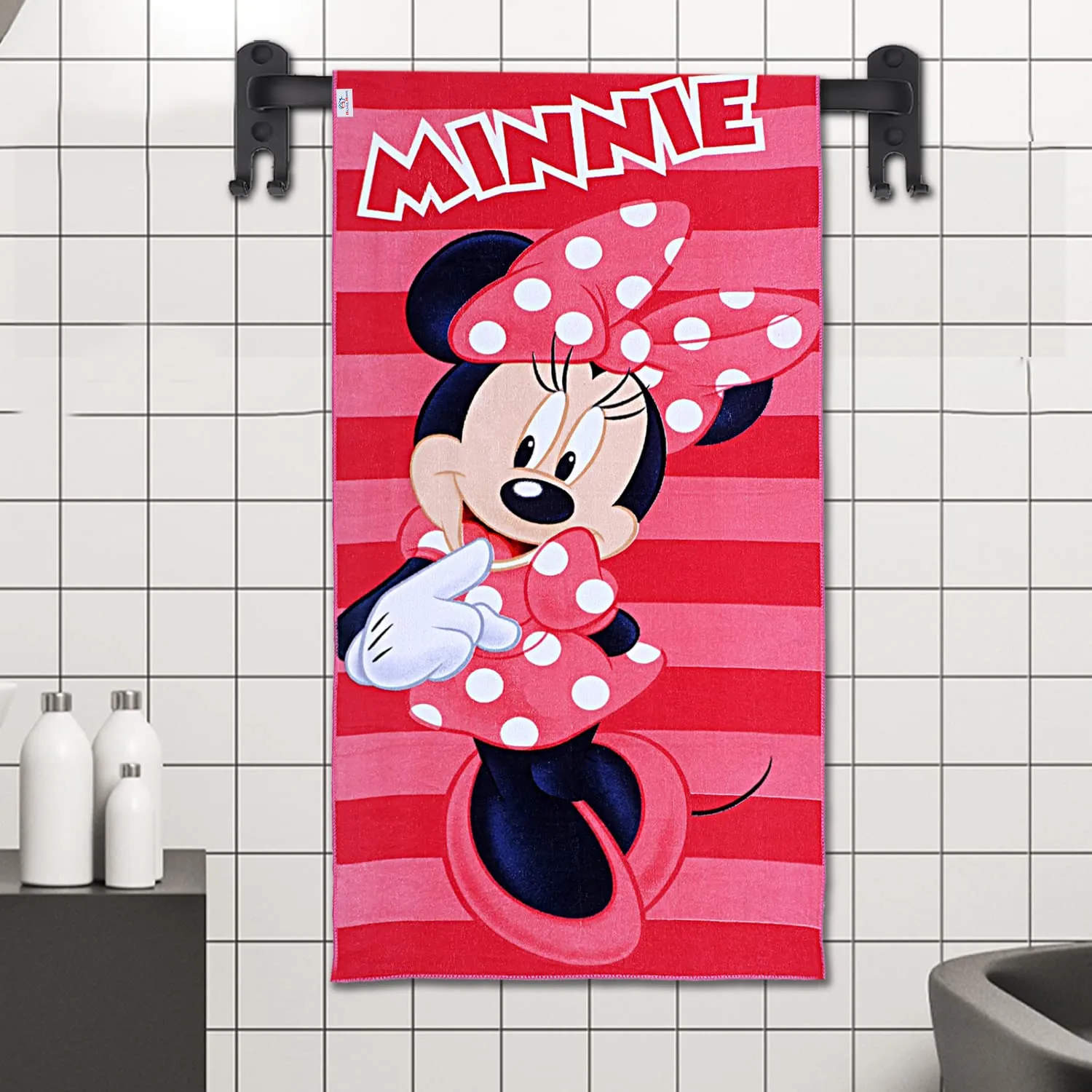 Heart Home Disney Minnie Kids Bath Towel|Soft Cotton Towel for Kids|Sides Stitched Baby Towel|400 GSM Toddler Bath Towel|24x48 Inch (Pink)