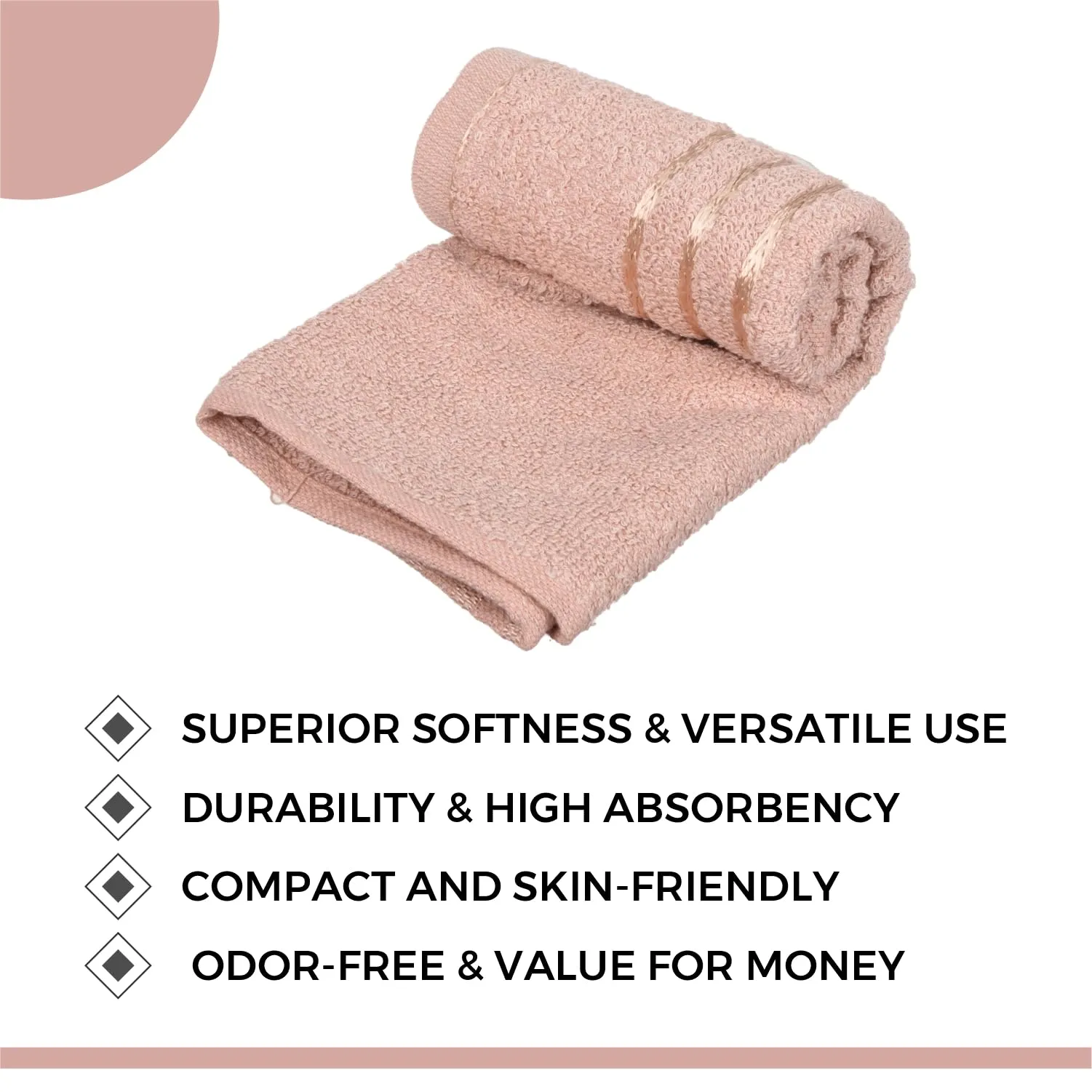 Heart Home Face Towel | Towels for Facewash | Towels for Gym | Facewash for Travel | Towels for Daily use | Workout Hand Towel | Lining Design | 14x21 Inch | Pack of 2 | Brown