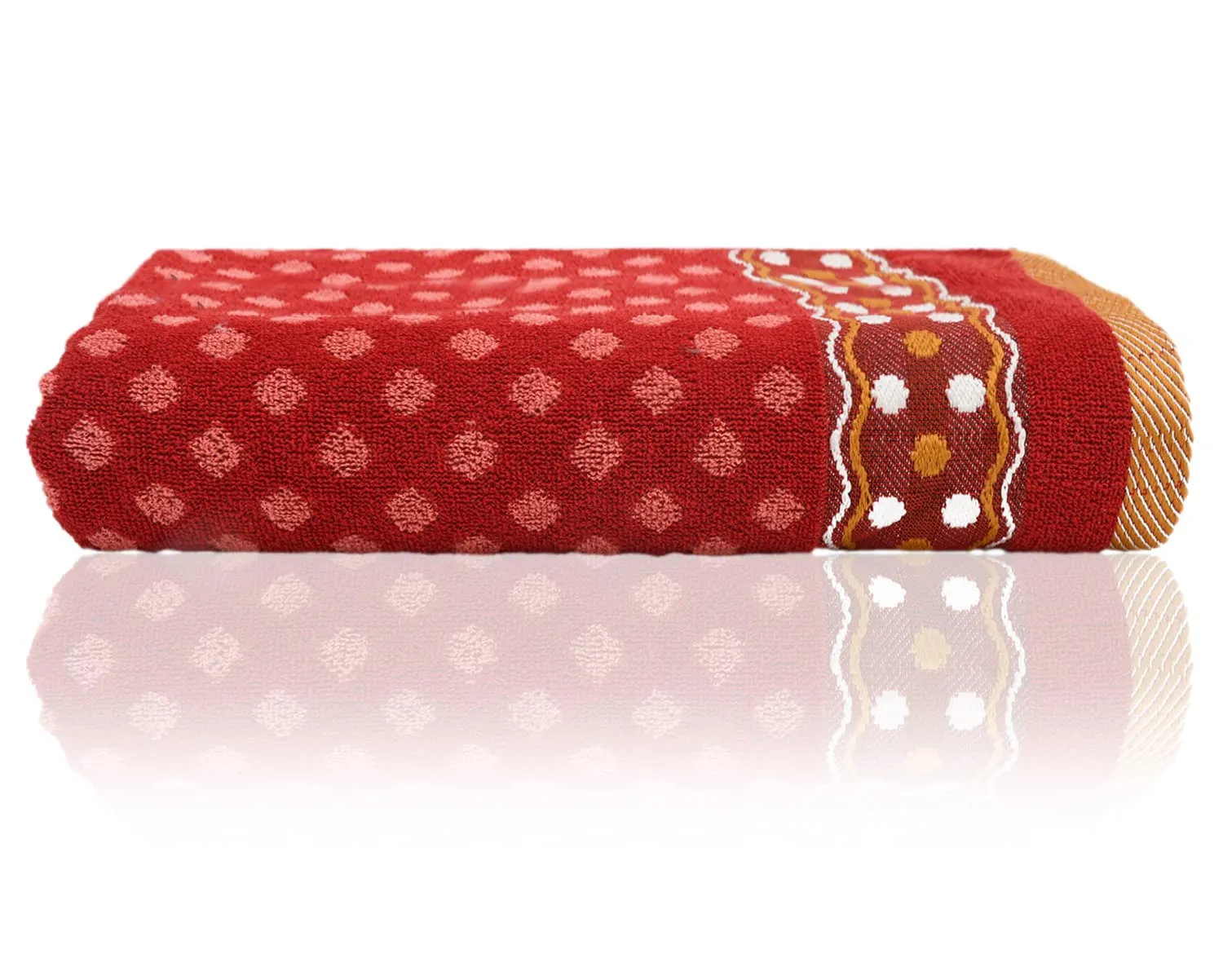 Heart Home Luxurious Dot Printed Soft Cotton Bath Towel Perfect for Daily Use, 30"x60" - Pack of 2 (Red & Brown)-50HH01805