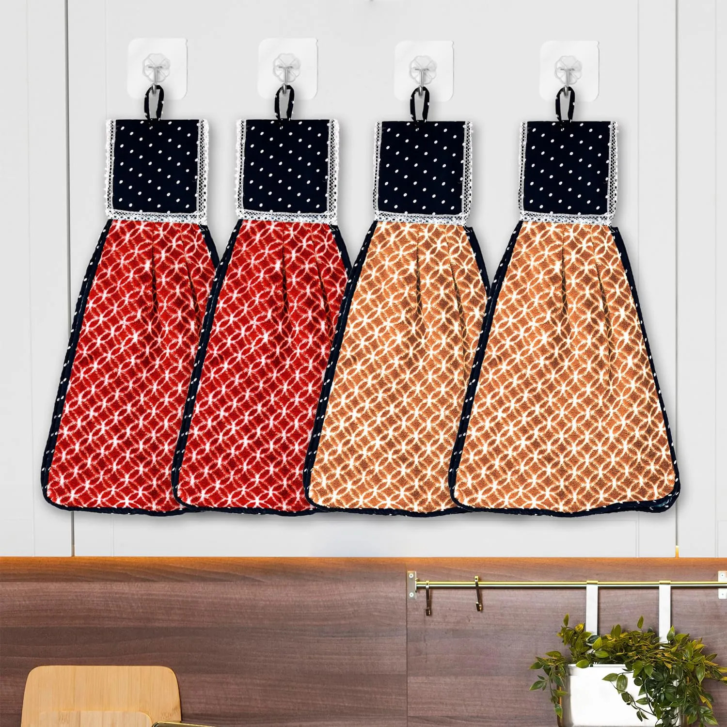 Heart Home Napkin | Washbasin Hanging Napkin | Kitchen Towel with Ties | Napkin for Kitchen | Circle Napkin for Bathroom | Hand Towel for Kitchen | Pack of 4 | Multi