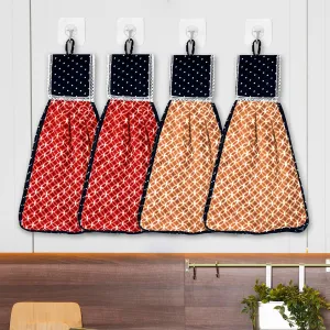 Heart Home Napkin | Washbasin Hanging Napkin | Kitchen Towel with Ties | Napkin for Kitchen | Circle Napkin for Bathroom | Hand Towel for Kitchen | Pack of 4 | Multi