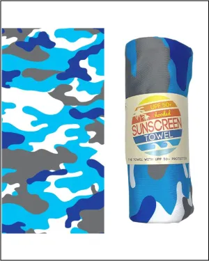 Hooded Child Sunscreen Towel - Blue Camo