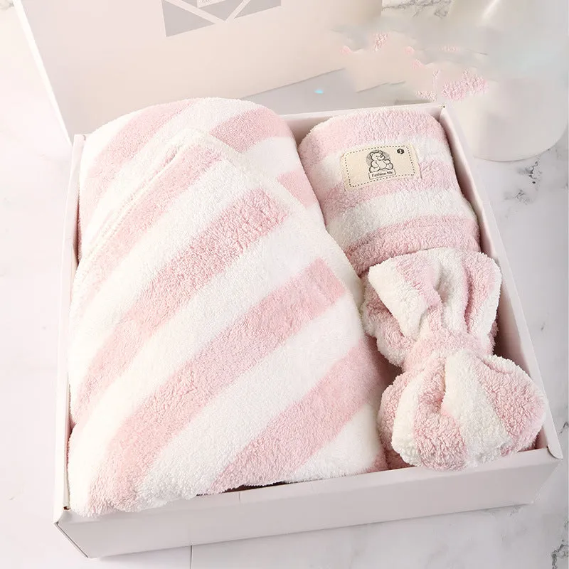 Household Simple Coral Fleece Dry Hair Towel Bath  Band Set