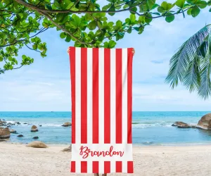 Kids Beach Towels Personalized, Beach Towel with Name, Personalized Striped Towel