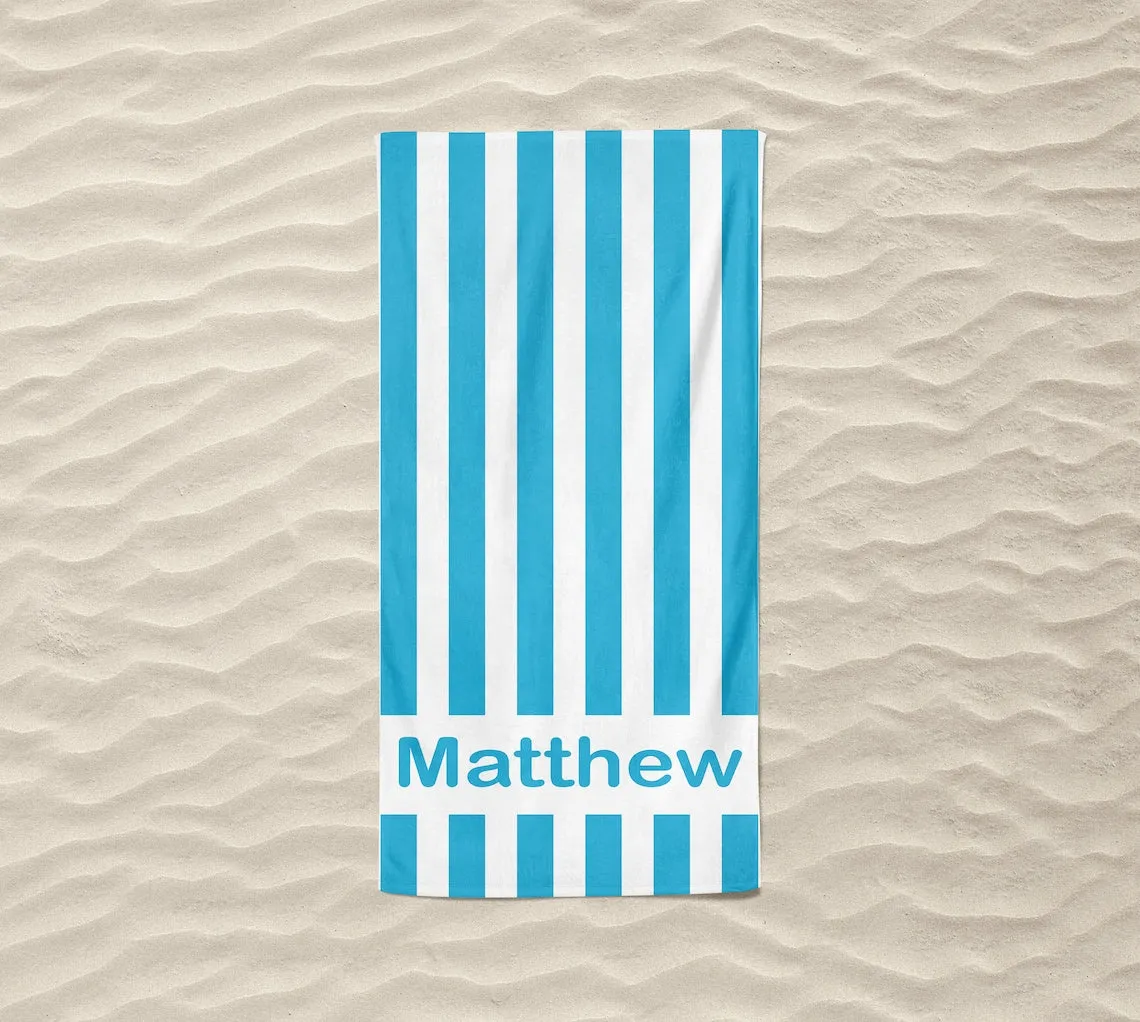 Kids Beach Towels Personalized, Beach Towel with Name, Personalized Striped Towel