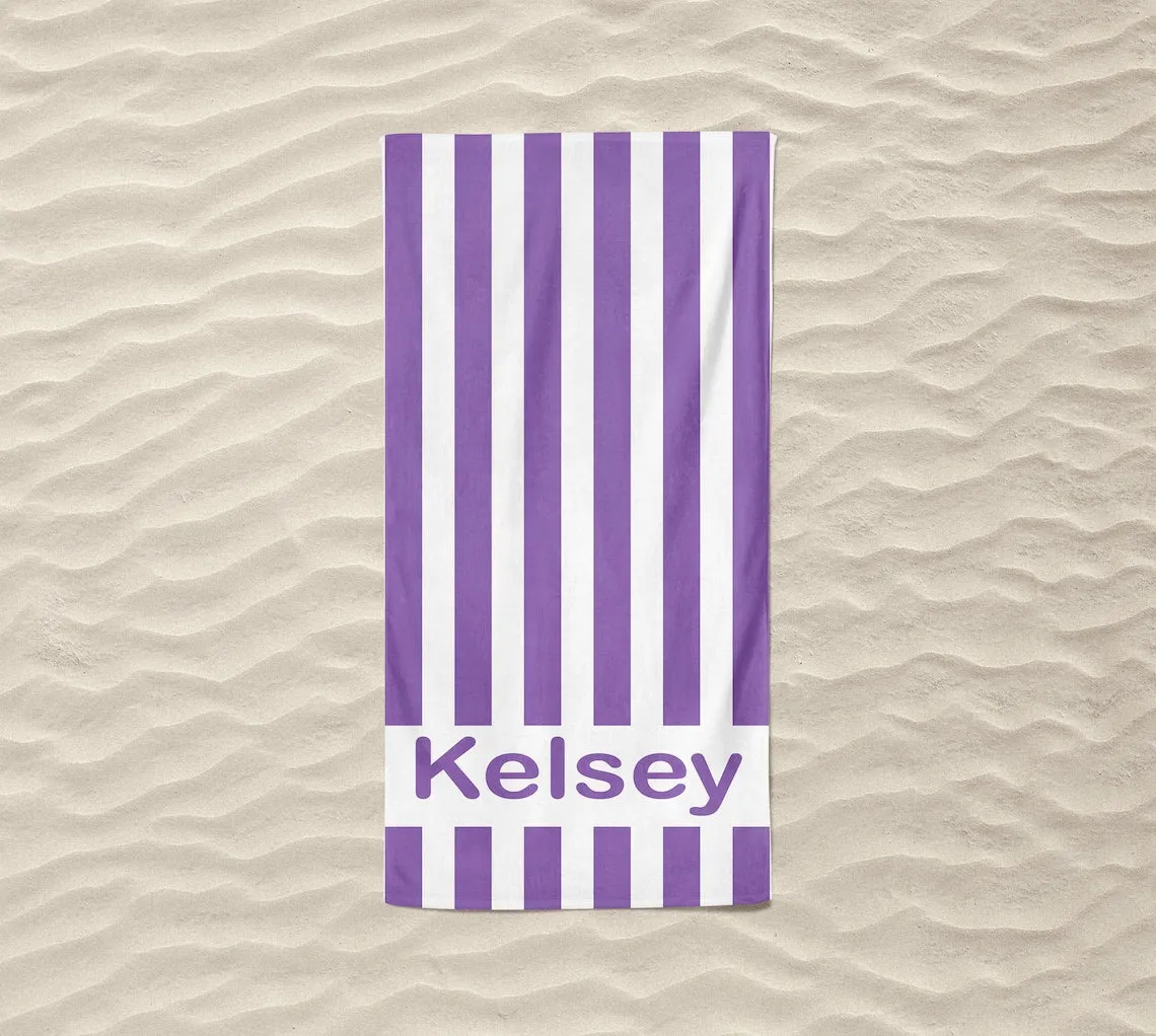 Kids Beach Towels Personalized, Beach Towel with Name, Personalized Striped Towel