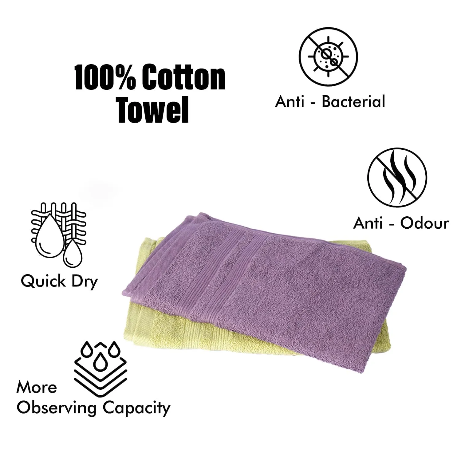 Kuber Industries 525 GSM Cotton Hand Towels |Super Soft, Quick Absorbent & Anti-Bacterial|Gym & Workout Towels|Pack of 6 (Purple & Green)