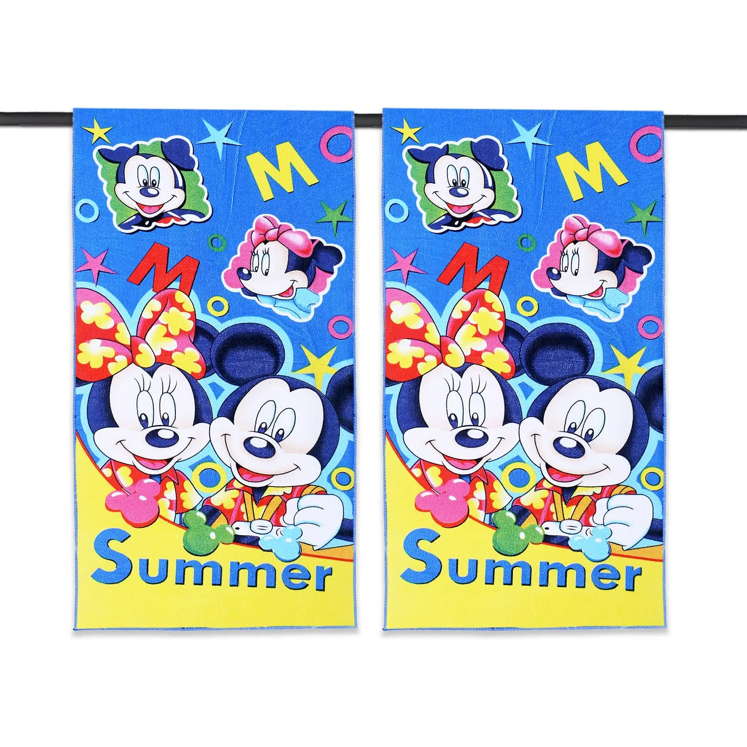 Kuber Industries Disney Summer Mickey Kids Bath Towel|Soft Cotton Towel for Kids|Sides Stitched Baby Towel|400 GSM Toddler Bath Towel|24x48 Inch|Pack of 2 (Multi)