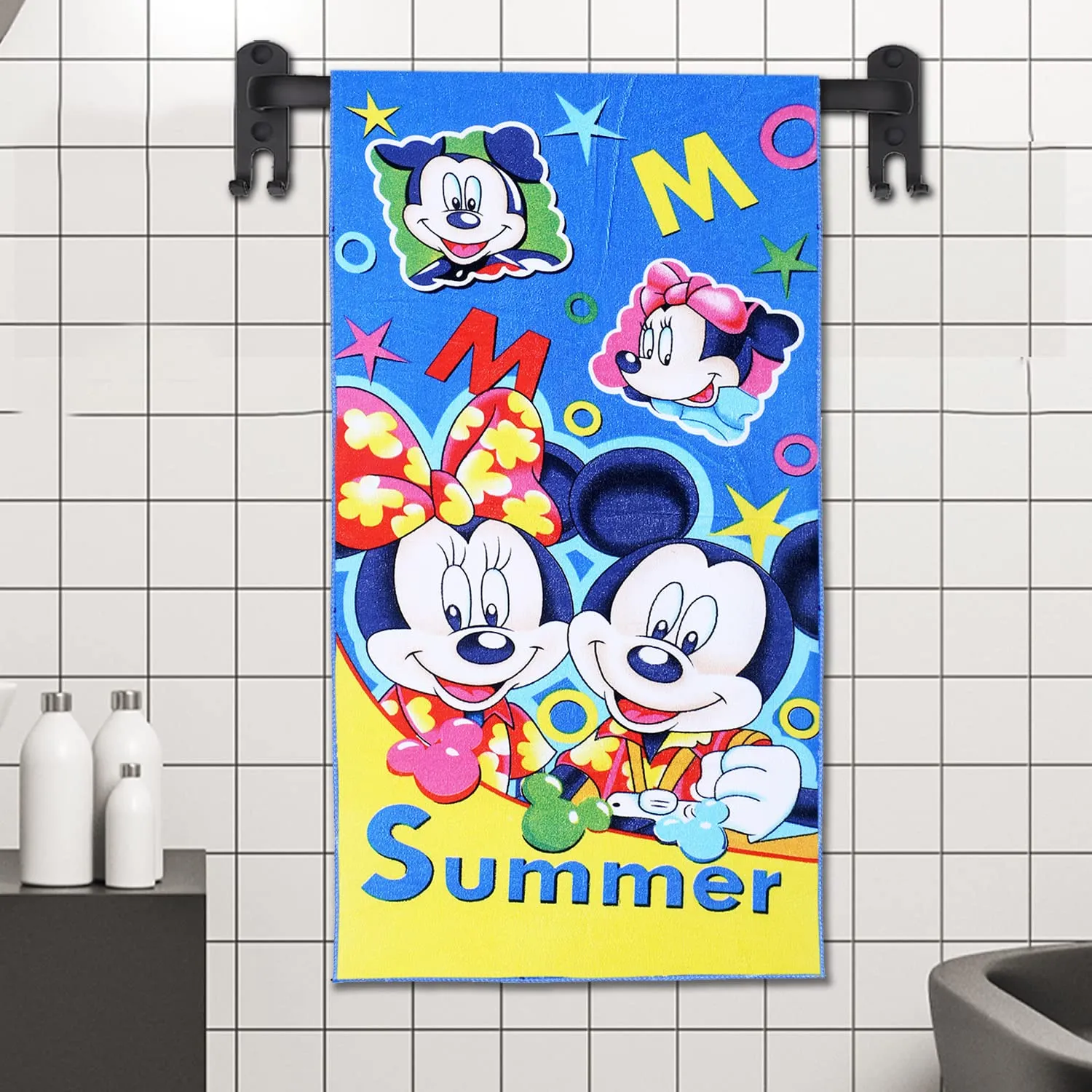 Kuber Industries Disney Summer Mickey Kids Bath Towel|Soft Cotton Towel for Kids|Sides Stitched Baby Towel|400 GSM Toddler Bath Towel|24x48 Inch|Pack of 2 (Multi)