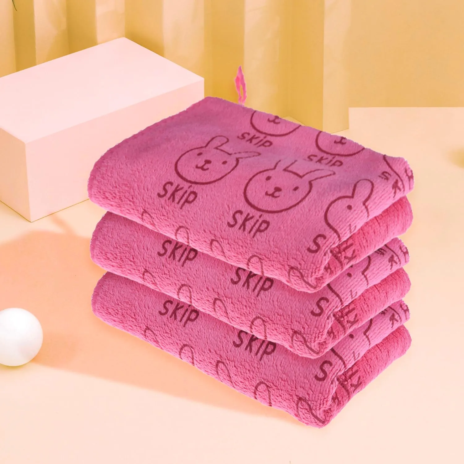 Kuber Industries Hand Towel | Reusable Face Cleaning Towel | Baby Napkin | Hand-Face Towel with Ultra Soft-Super Absorbent Capability | Baby Towel | Skip Print | 30x40 cm | Pack of 5 | Pink