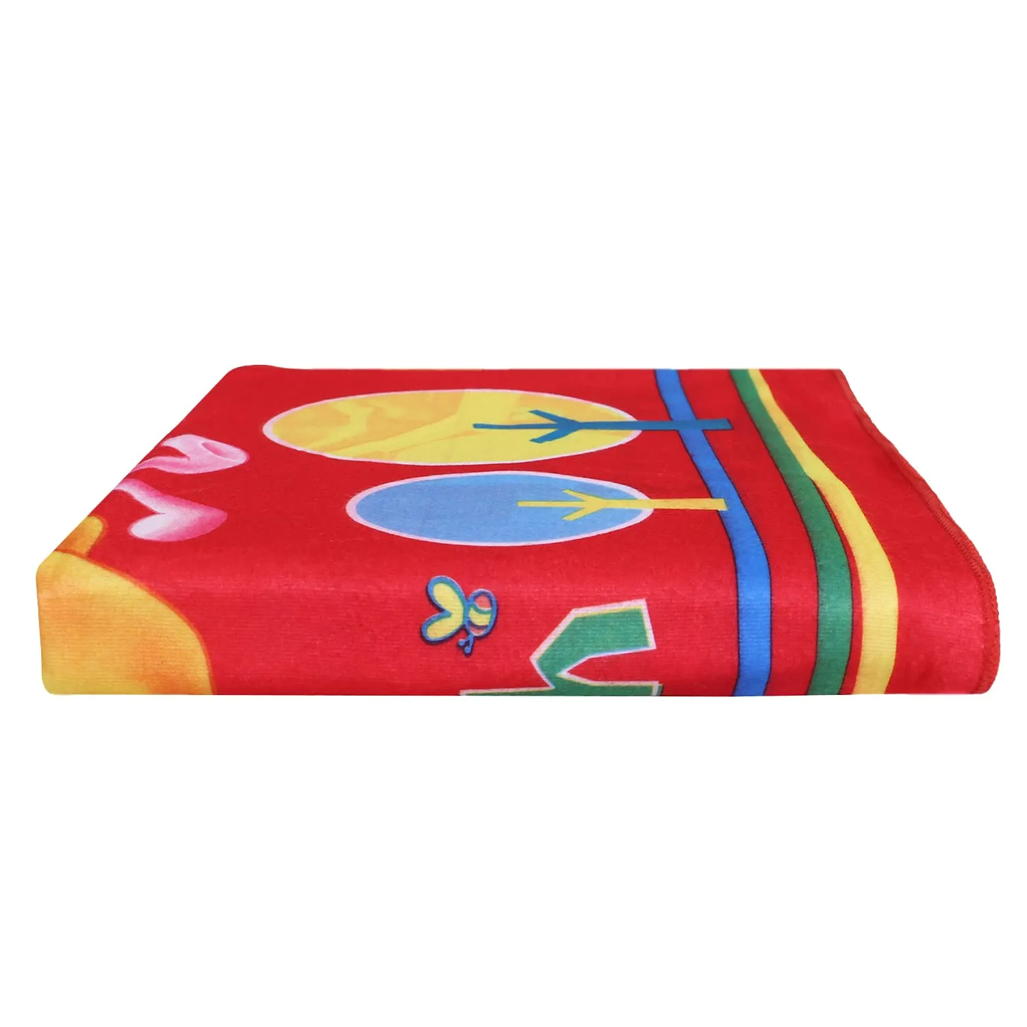 Kuber Industries Kids Bath Towel|Soft Cotton & Sides Stitched Baby Towel|Microfibered Winnie The Pooh and Piglet Pattern Toddler Towel,55x26 Inch (Red, 100 GSM)