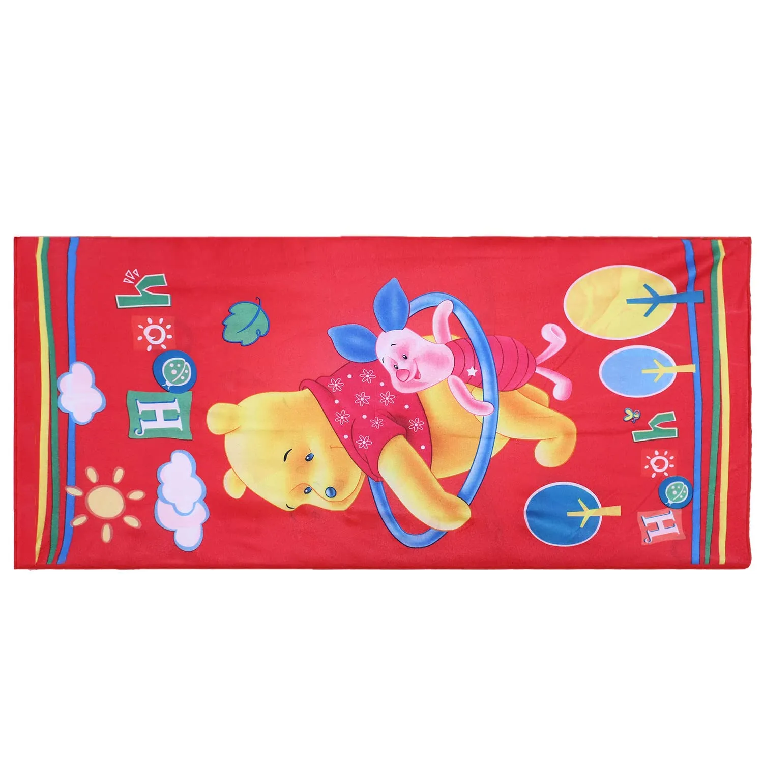 Kuber Industries Kids Bath Towel|Soft Cotton & Sides Stitched Baby Towel|Microfibered Winnie The Pooh and Piglet Pattern Toddler Towel,55x26 Inch (Red, 100 GSM)