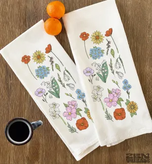 Large 22x36" Colorful Flour Sack Towel - Spring Flowers Design