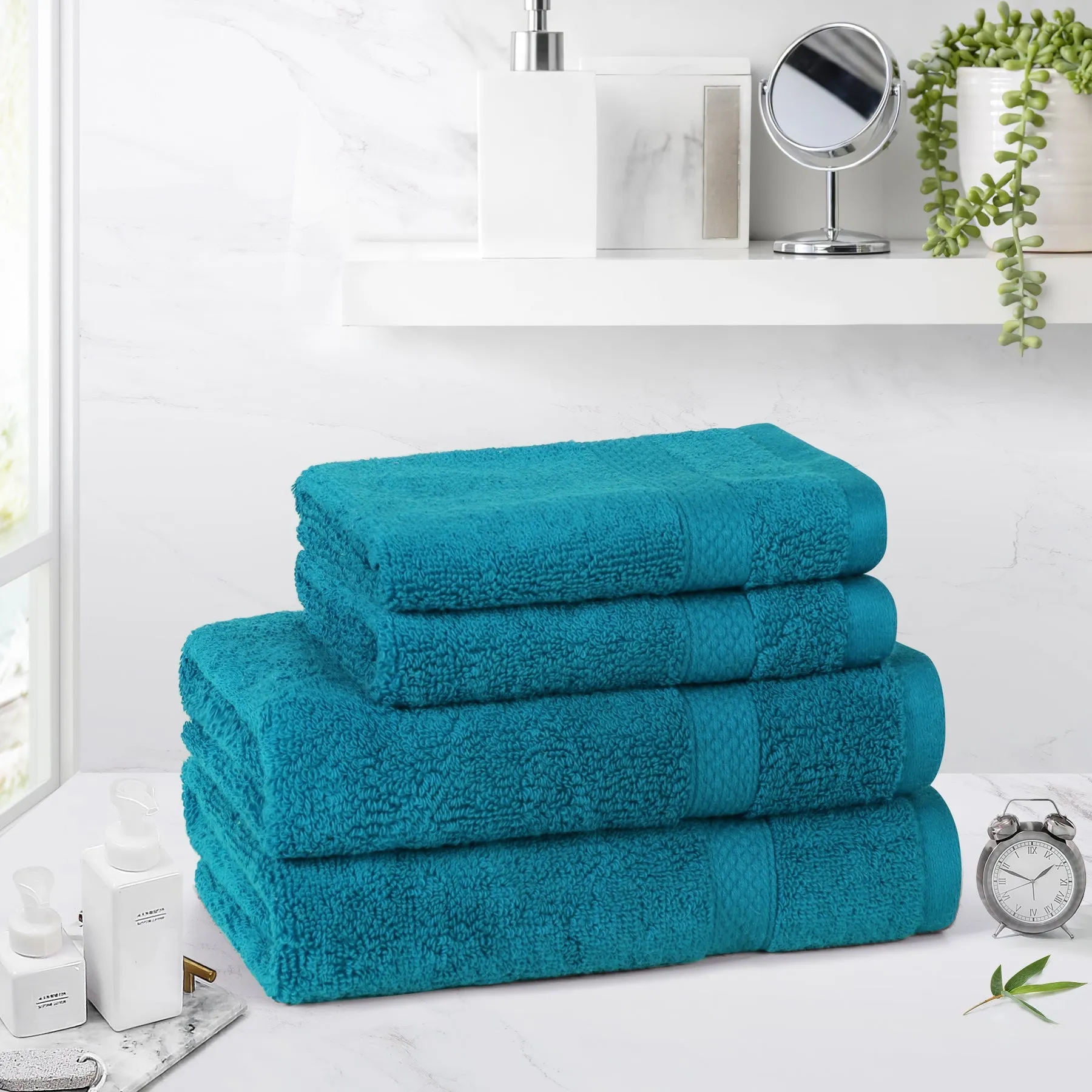 Linenova Cotton Hand Towels and Face Washers 4 Pack