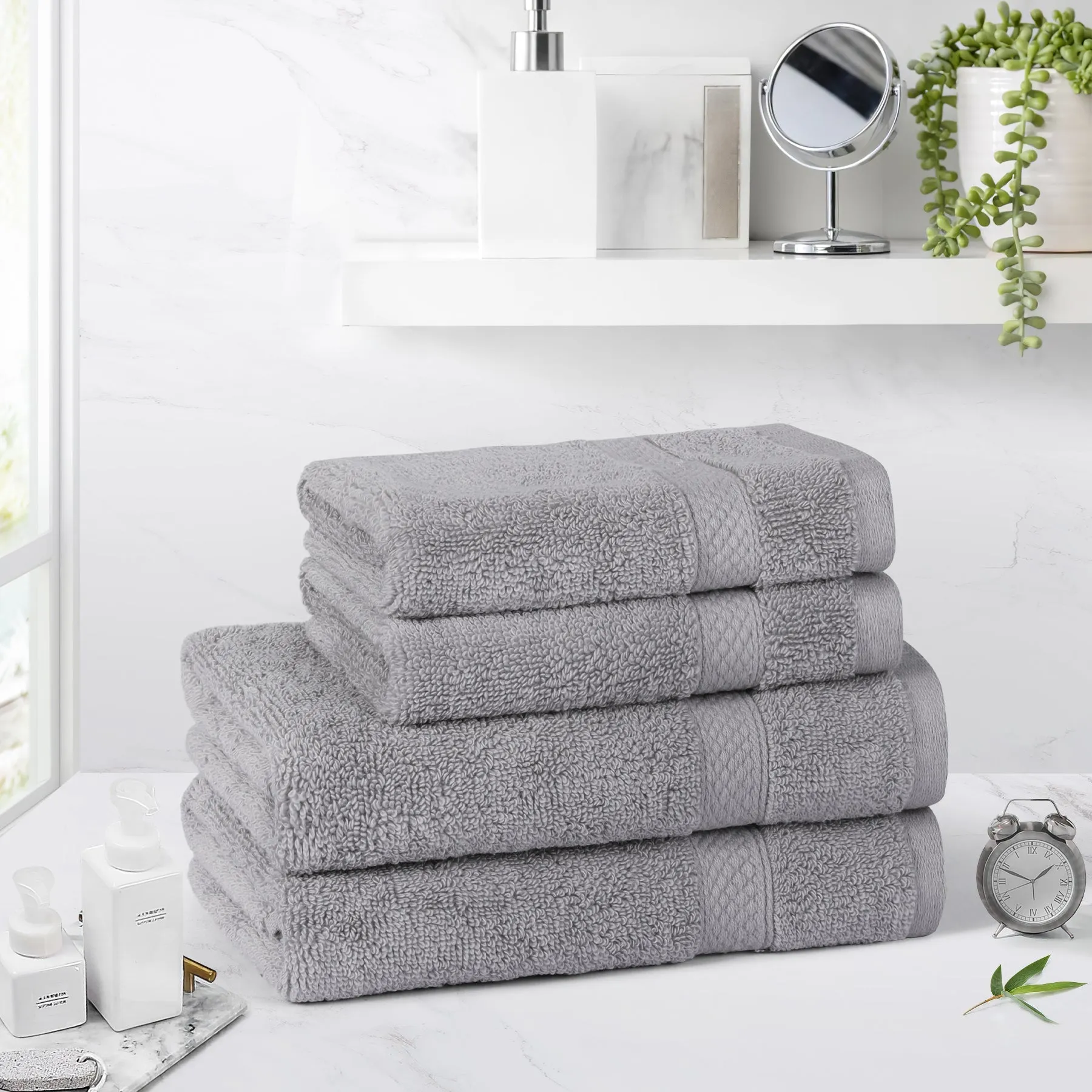 Linenova Cotton Hand Towels and Face Washers 4 Pack