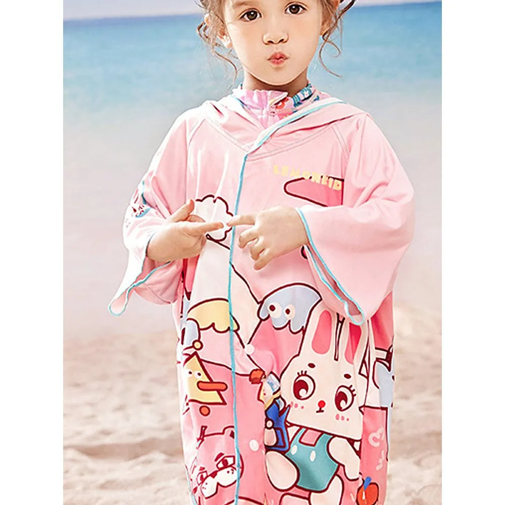 Little Surprise Box Pink Bunny Lightweight Microfibre Hooded Swim Poncho/ beach coverup towel for Kids