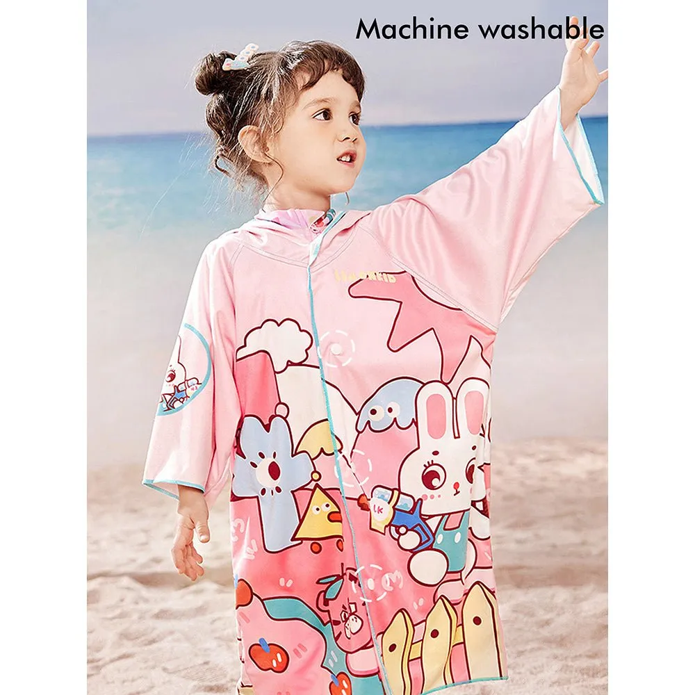 Little Surprise Box Pink Bunny Lightweight Microfibre Hooded Swim Poncho/ beach coverup towel for Kids