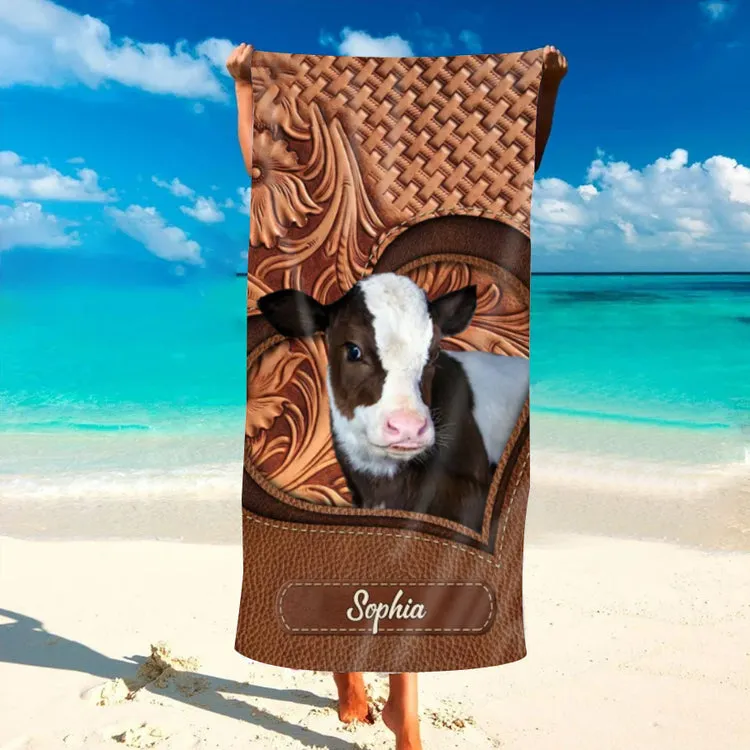 Love Cow Breeds Custom Name beach towel, Summer Gift for Farm, Gift for Cow Lover