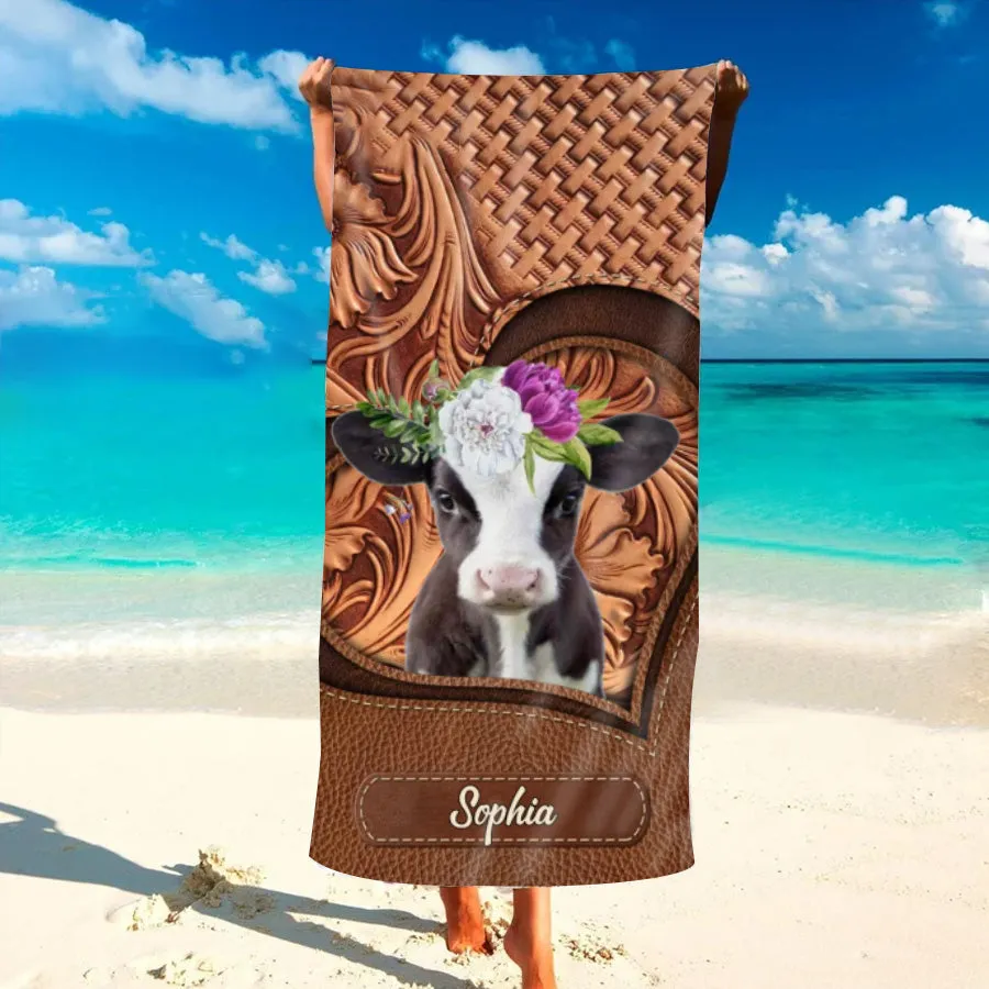 Love Cow Breeds Custom Name beach towel, Summer Gift for Farm, Gift for Cow Lover