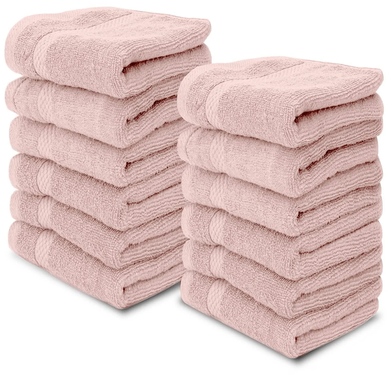 Luxury Cotton Washcloths Large Hotel Bathroom Face Towel 12 Pack Pink 13x13 in