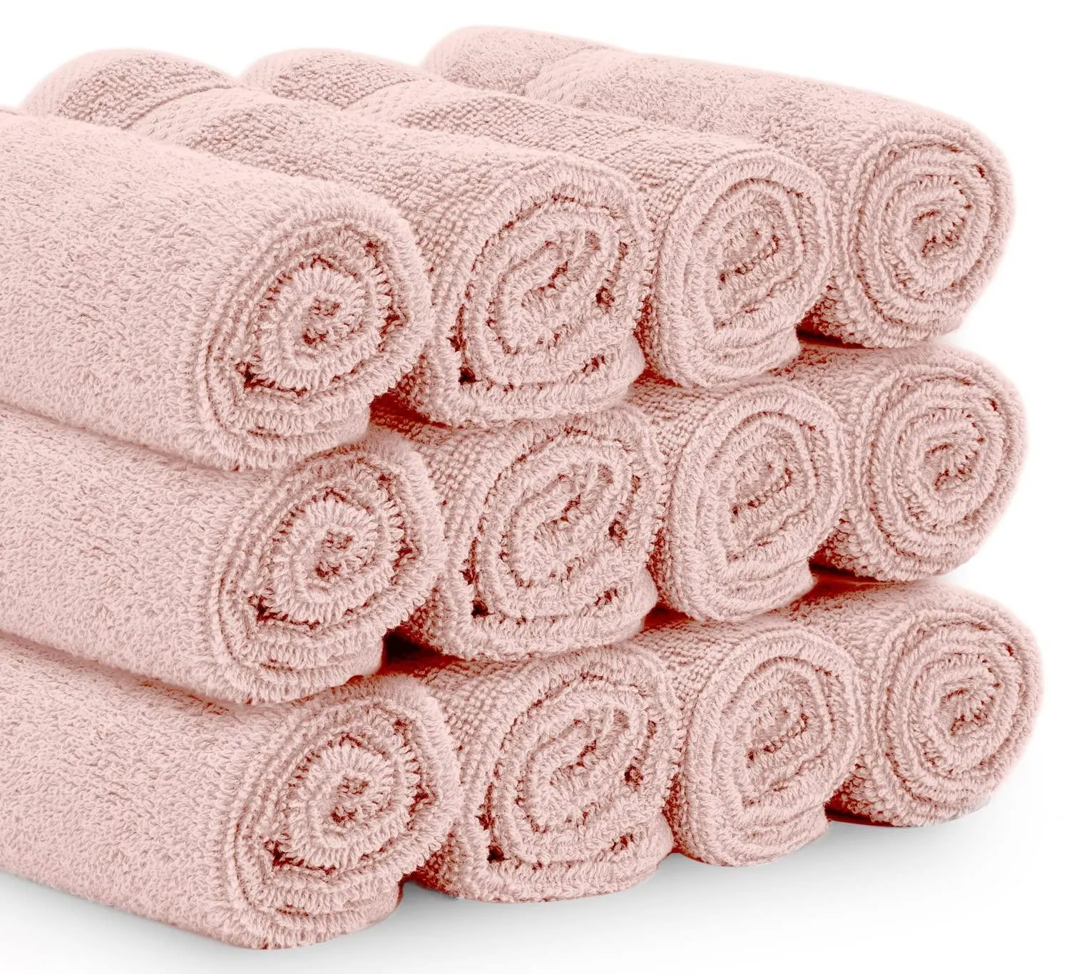 Luxury Cotton Washcloths Large Hotel Bathroom Face Towel 12 Pack Pink 13x13 in