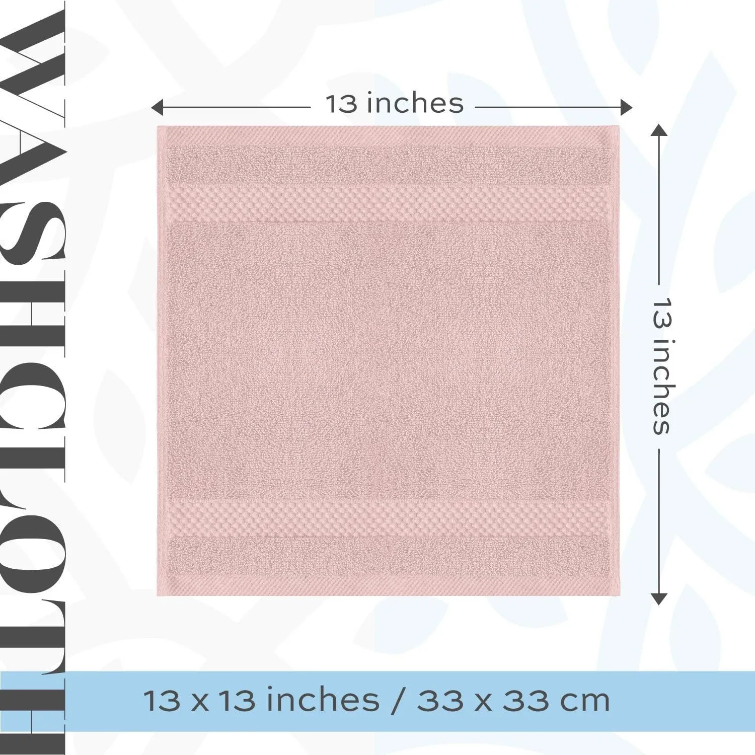 Luxury Cotton Washcloths Large Hotel Bathroom Face Towel 12 Pack Pink 13x13 in