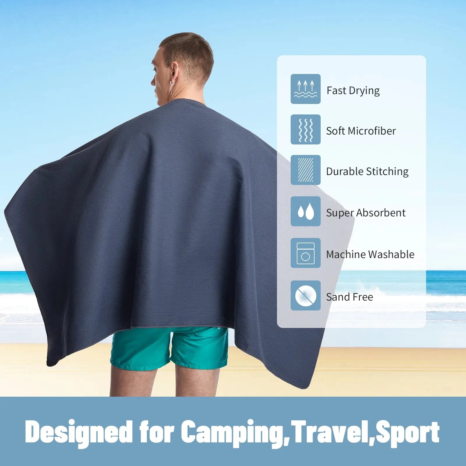 Microfiber Travel Towel Soft Fast Dry Absorbency Sand Free Camping Gym