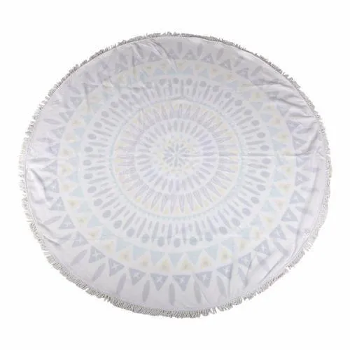 Milano Round Beach Towel with Tassels Print 140 cm 350 GSM Microfibre Blanket Kensington