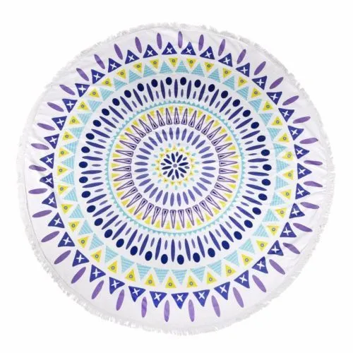 Milano Round Beach Towel with Tassels Print 140 cm 350 GSM Microfibre Blanket Kensington