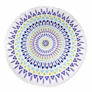 Milano Round Beach Towel with Tassels Print 140 cm 350 GSM Microfibre Blanket Kensington