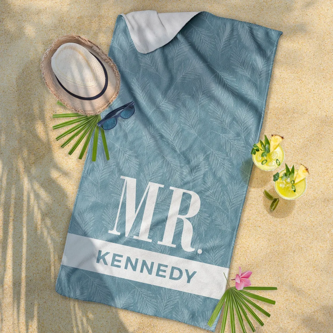 Mr. & Mrs. Personalized Beach Towel, Custom Beach Towel, Couples Beach Towel Set