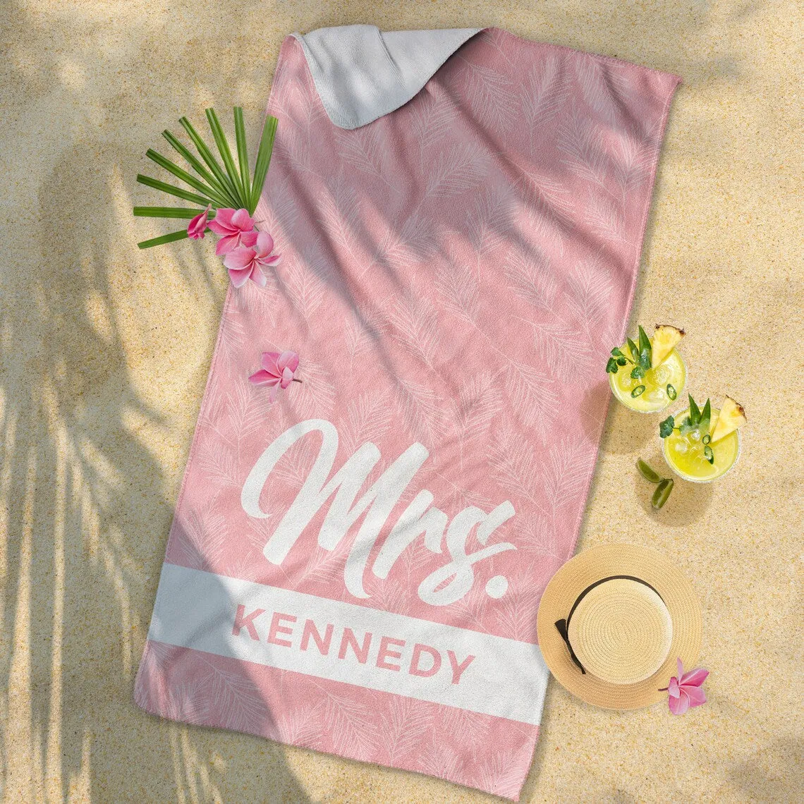 Mr. & Mrs. Personalized Beach Towel, Custom Beach Towel, Couples Beach Towel Set