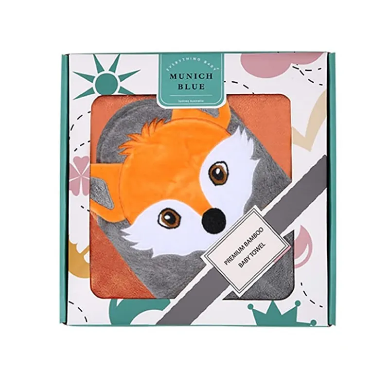 Munich Blue Bamboo Hooded Towel - Fox