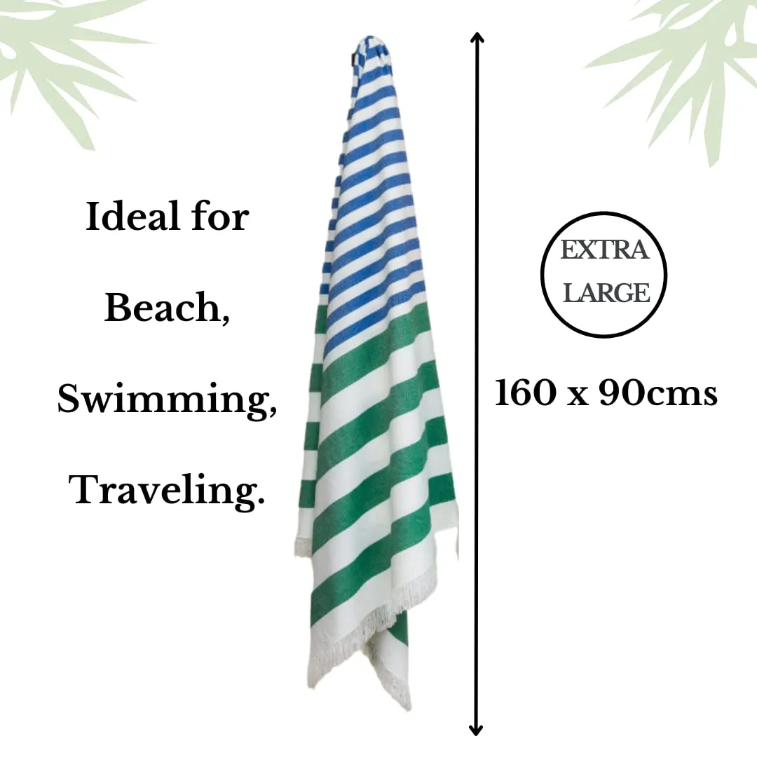 Mush 100% Bamboo Extra Large Towels For Bath || Ultra Soft, Absorbent, Quick Dry, Compact Cabana Styled Bath Towel For Men And Women For Daily Use, Beach, Pool, Gym (Blue & Green, 1), 250 TC