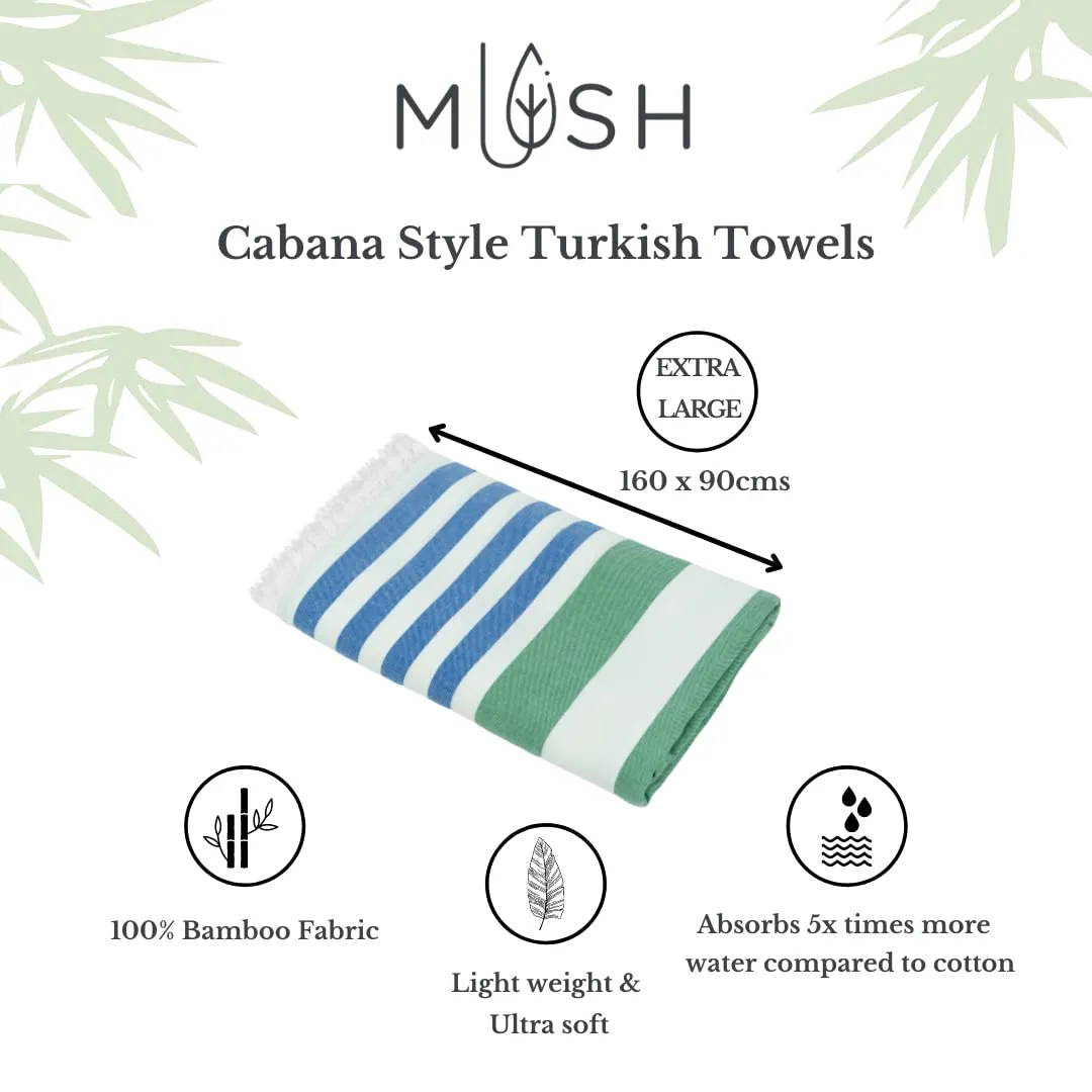 Mush 100% Bamboo Extra Large Towels For Bath || Ultra Soft, Absorbent, Quick Dry, Compact Cabana Styled Bath Towel For Men And Women For Daily Use, Beach, Pool, Gym (Blue & Green, 1), 250 TC