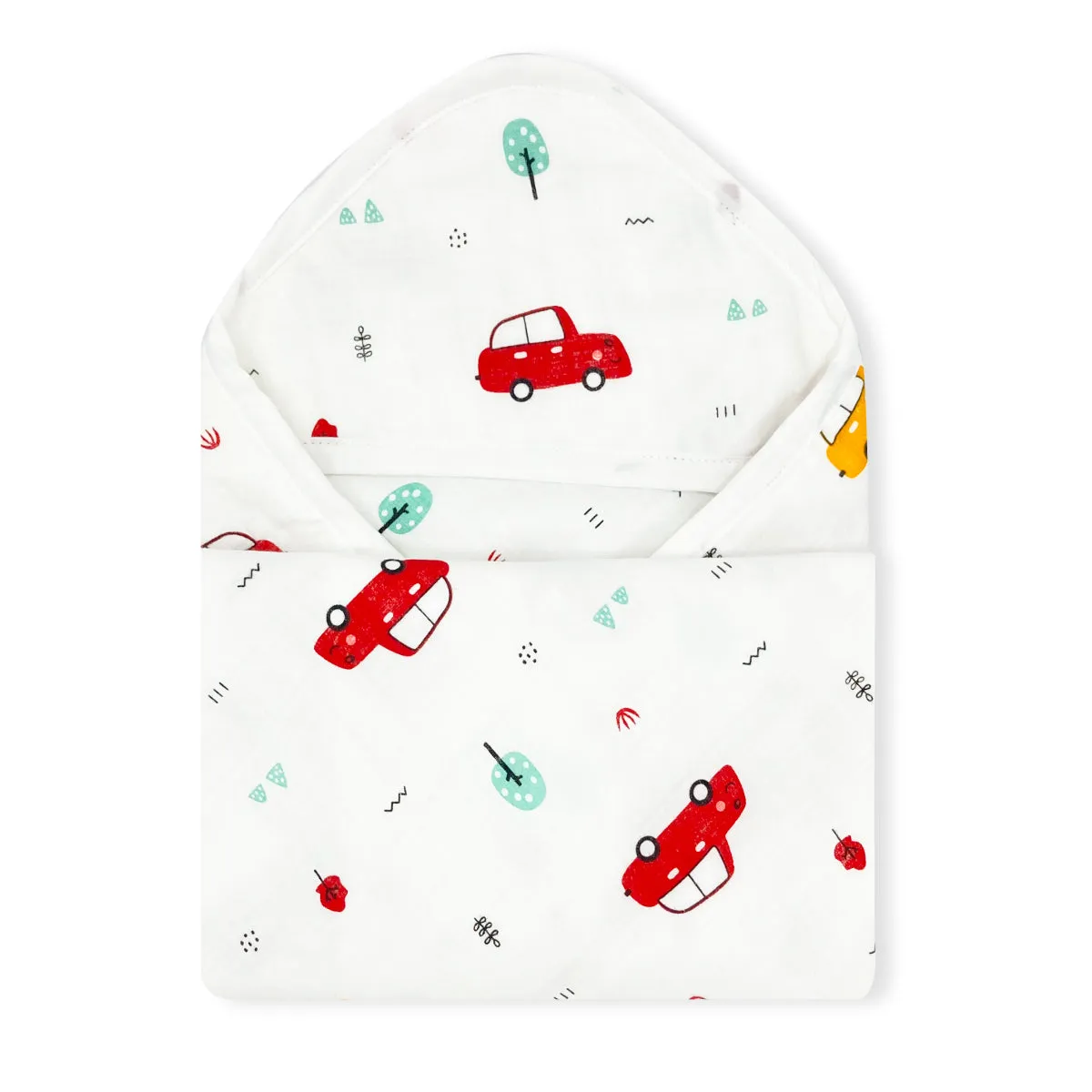 Muslin Hooded Towel for Baby-6 Layer 100% Cotton -Cars