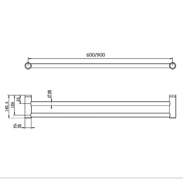 Nero Mecca Care 25mm Double Towel Grab Rail 900mm Brushed Nickel