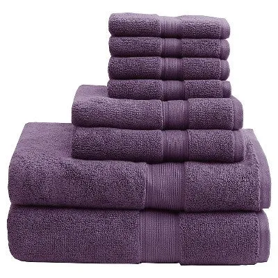 New - 8pc Cotton Bath Towel Set Purple