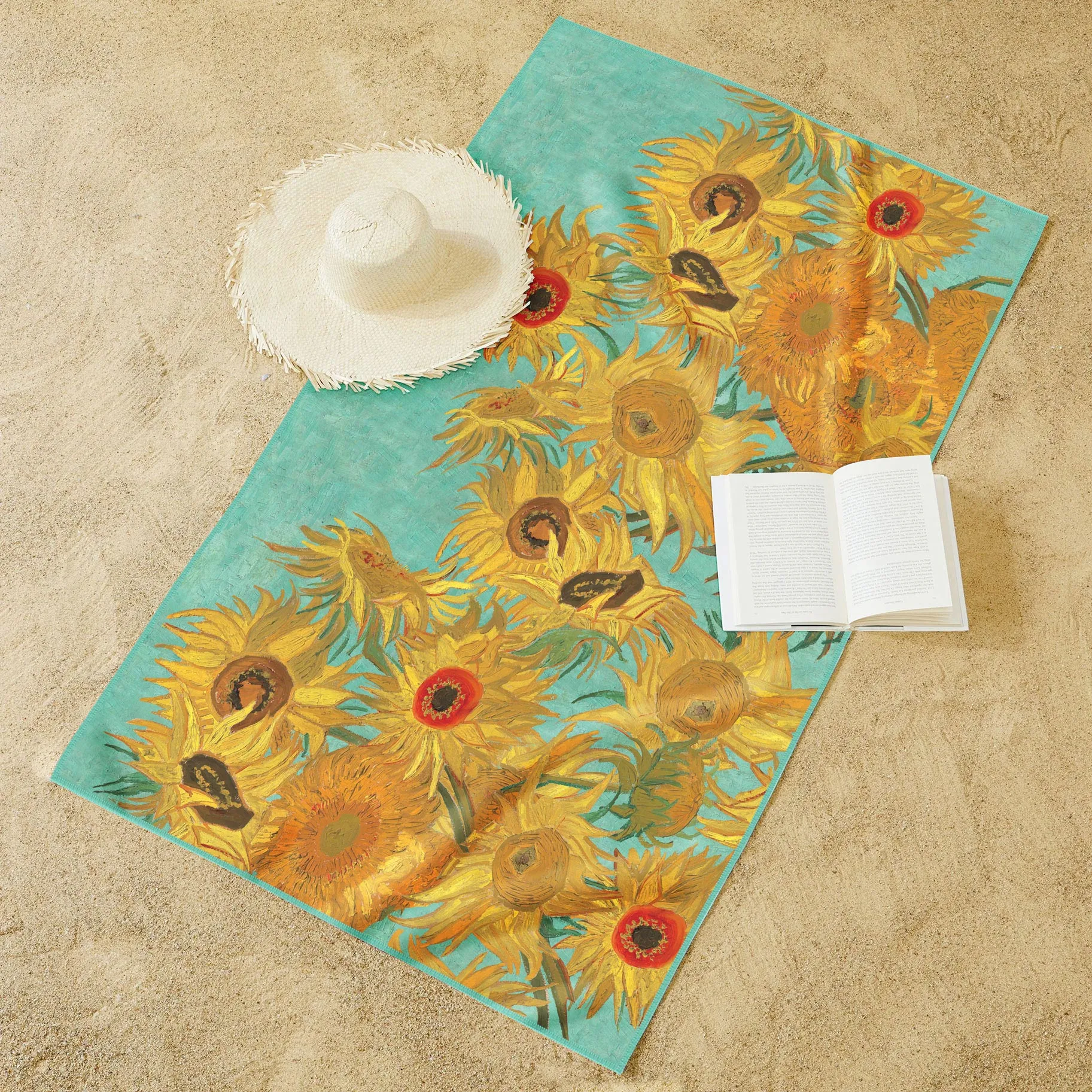 Oversized Beach Towel 40x63" - Microfiber, Quick-Dry, van Gogh Sunflowers