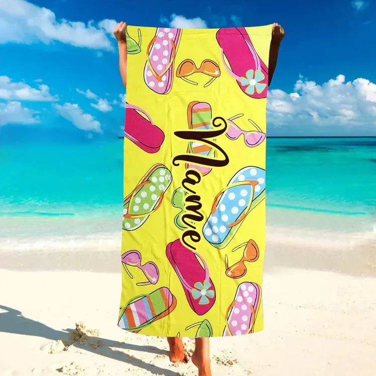 Personalized Beach and Bath Towel for Girls - Flip Flop beach towel, Gift for Kid Men Women