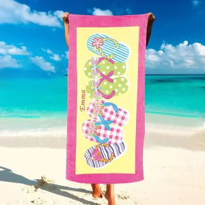 Personalized Beach and Bath Towel for Girls - Flip Flop beach towel, Gift for Kid Men Women