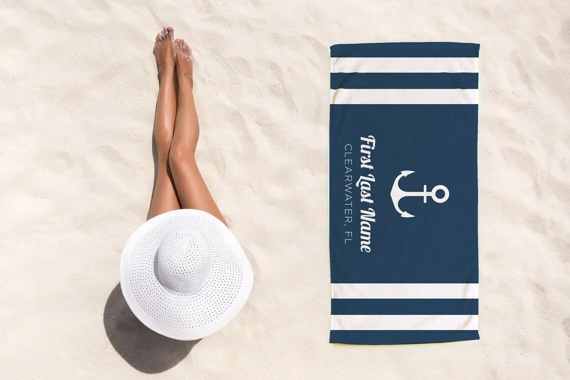 Personalized Beach Towel, Custom Beach Towel, Beach Towel Personalized, Personalized Beach Towel, Nautical Custom Beach Towel, Boat Towel