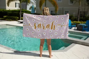 Personalized Daisy Beach Towel, Custom Daisy Beach Towel, Custom Beach Towel for Brides, Beach Towel for Womens, Floral Beach Towel