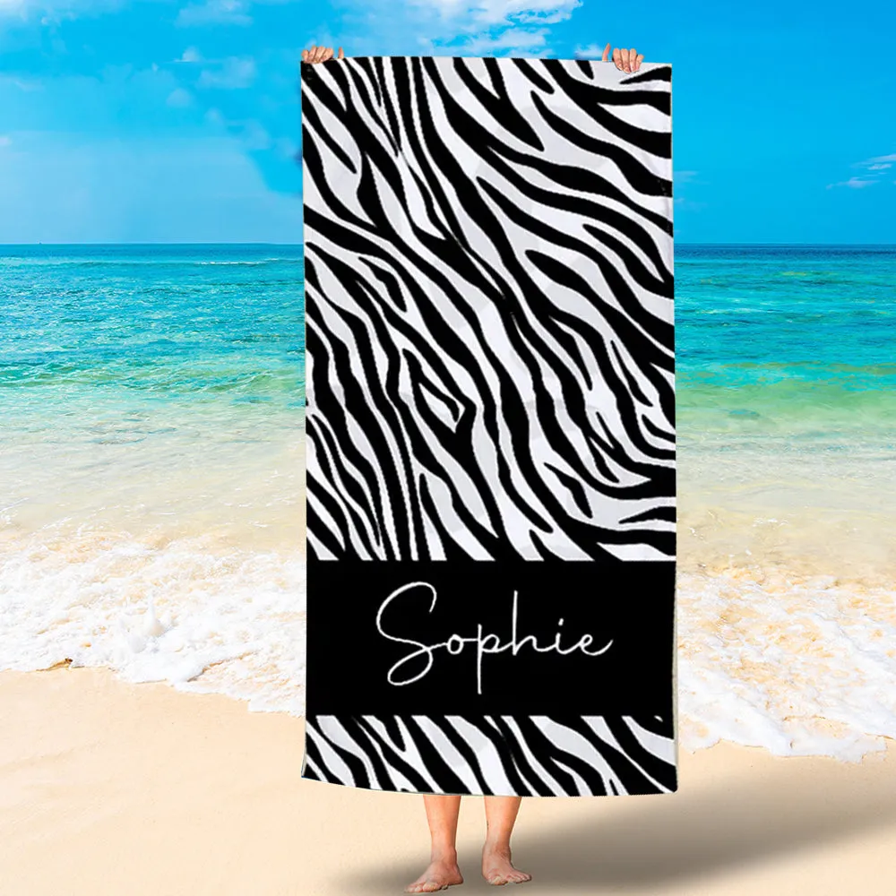 Personalized Leopard Beach Towel, Gray Leopard Pool Party Towel, Name Pool Party, Leopard Beach Towel