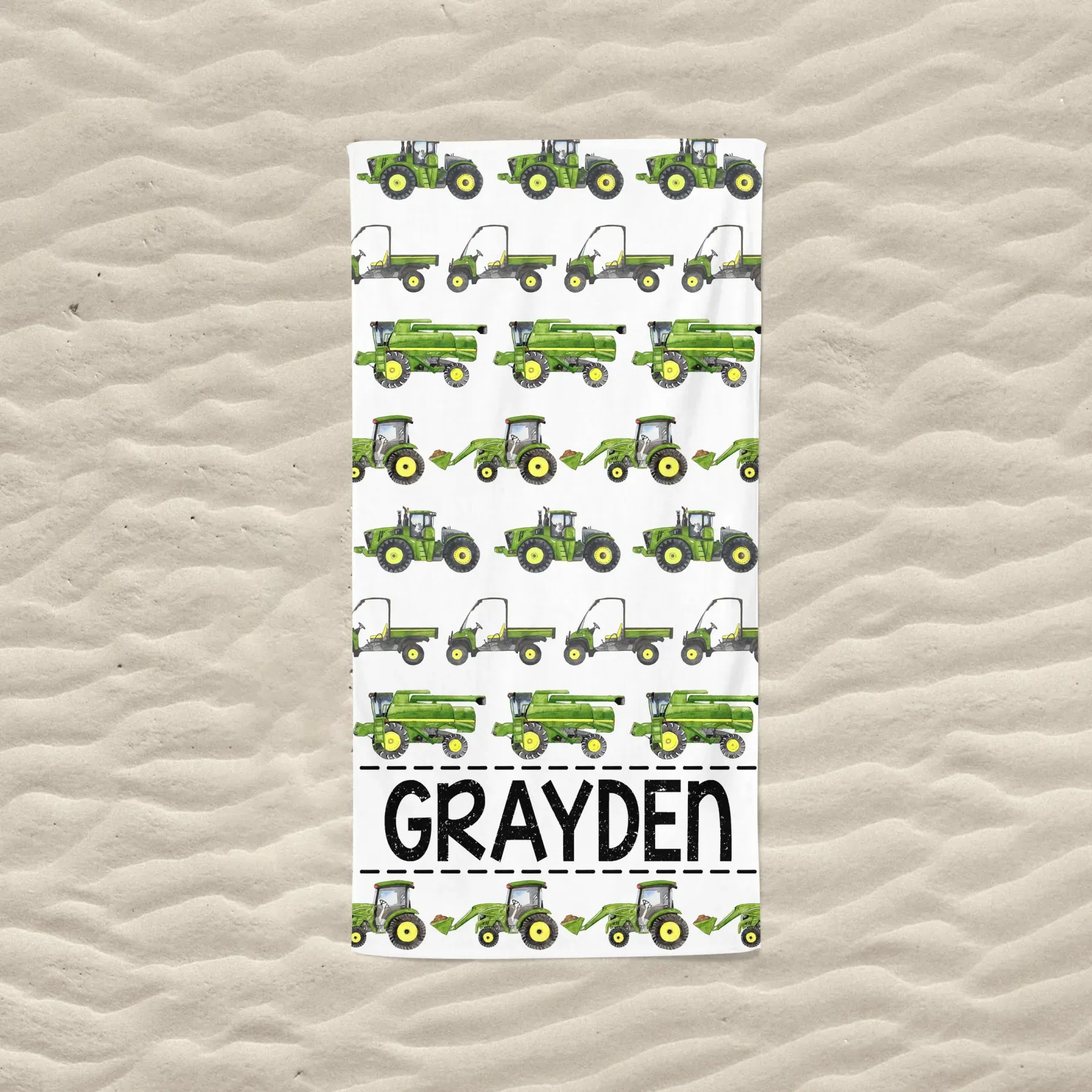 Personalized Lovely Kid Beach Towel - Green Tractor Towel - Tractor Party - Beach - Pool - Summer - Birthday - Vacation