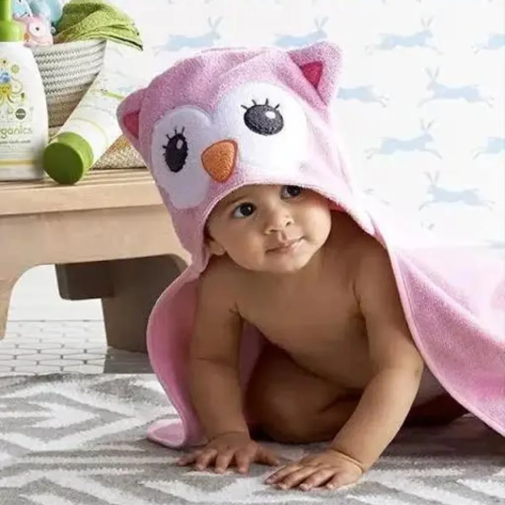 Pink Chik  Cotton Hooded Baby Bath  with Baby Loofah