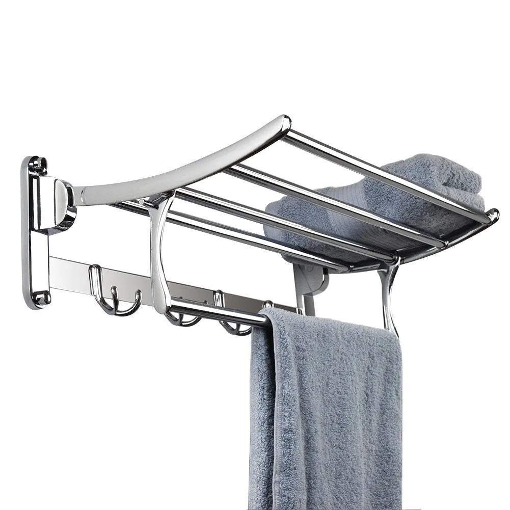 Plantex Bathroom Accessories- Stainless Steel 6pcs Bathroom Organizer Set- Folding Towel Rack/Towel Rod/Napkin Ring/Soap Holder/Tumbler Holder/Robe Hook(Chrome)