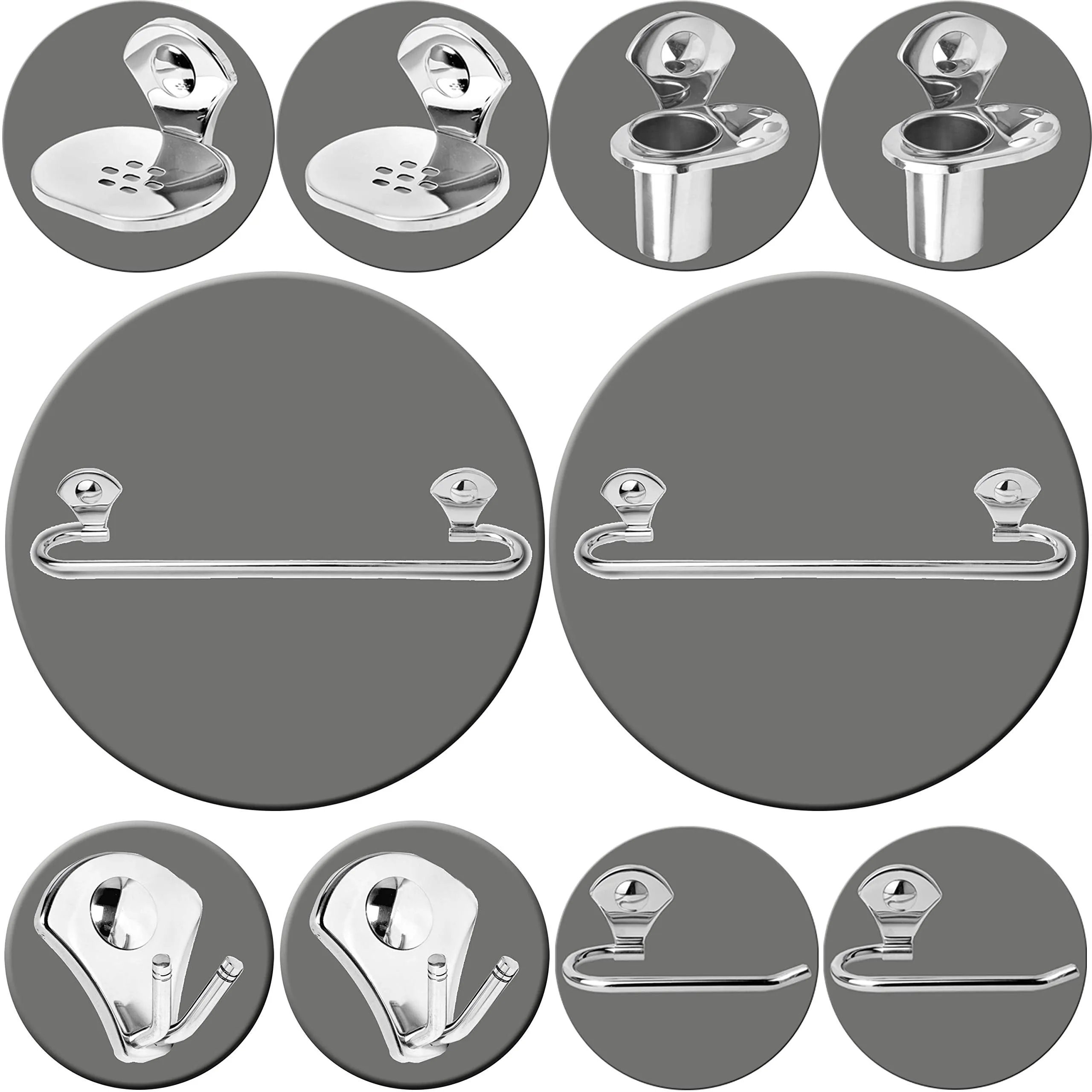 Plantex Royal Stainless Steel Bathroom Accessories Set/Bathroom Hanger for Towel/Towel Bar/Napkin Ring/Tumbler Holder/Soap Dish/Robe Hook (Pack of 10)