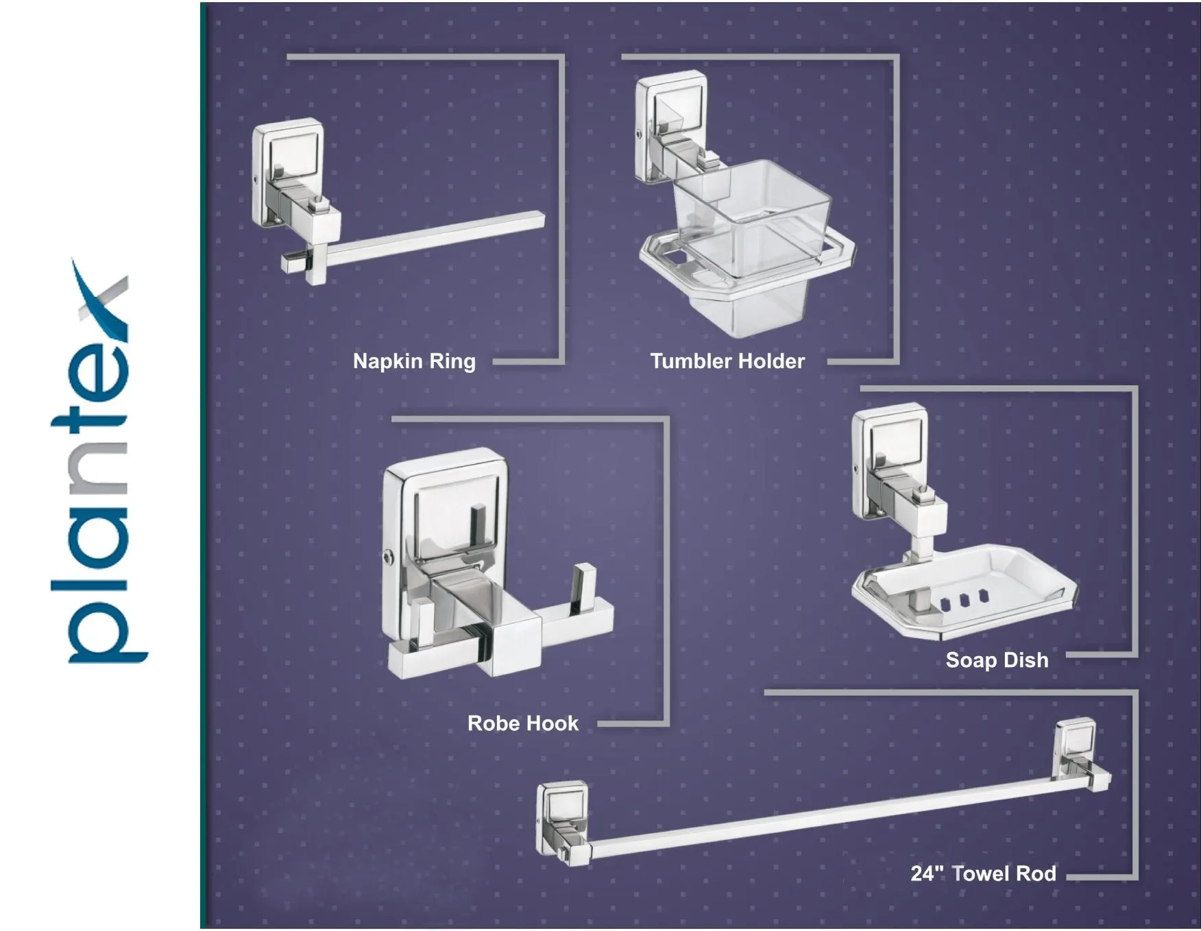 Plantex Stainless Steel 304 Grade Bathroom Accessories Set/Bathroom Hanger for Towel/Towel Bar/Napkin Ring/Tumbler Holder/Soap Dish/Robe Hook (Darcy - Pack of 10)
